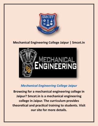 Mechanical Engineering College Jaipur | Smcet.in