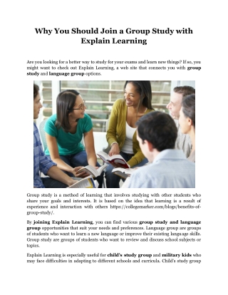 Why You Should Join a Group Study with Explain Learning