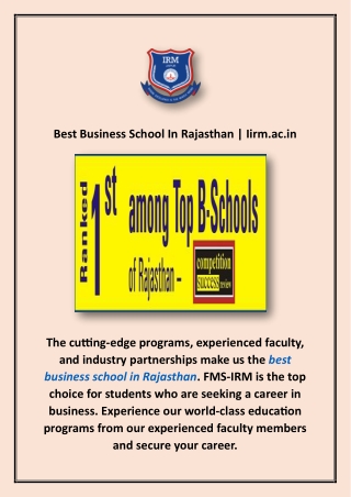 Best Business School In Rajasthan | Iirm.ac.in
