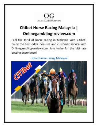 Citibet Horse Racing Malaysia  Onlinegambling-review.com