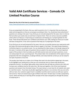 Valid AAA Certificate Services - Comodo CA Limited Practice Course