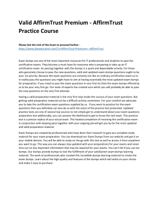 Valid AffirmTrust Premium - AffirmTrust Practice Course