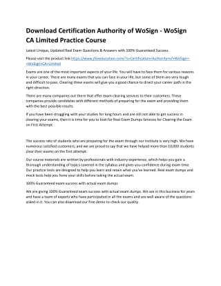 Download Certification Authority of WoSign - WoSign CA Limited Practice Course