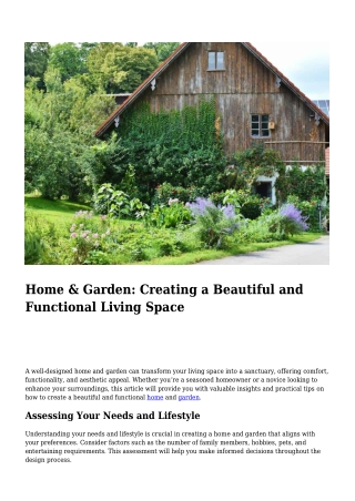 Home & Garden- Creating a Beautiful and Functional Living Space