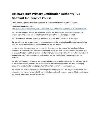 ExactGeoTrust Primary Certification Authority - G2 - GeoTrust Inc. Practice Cour