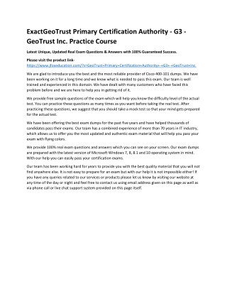 ExactGeoTrust Primary Certification Authority - G3 - GeoTrust Inc. Practice Cour