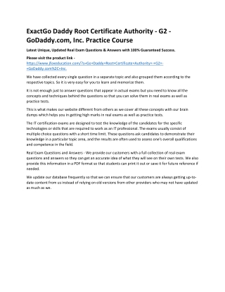 ExactGo Daddy Root Certificate Authority - G2 - GoDaddy.com, Inc. Practice Cours