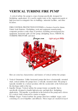 VERTICAL TURBINE FIRE PUMP