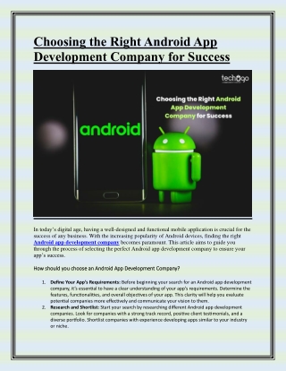 Choosing the Right Android App Development Company for Success