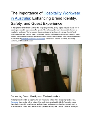 The Importance of Hospitality Workwear in Australia - Enhancing Brand Identity, Safety, and Guest Experience