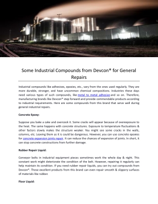 Some Industrial Compounds from Devcon® for General Repairs