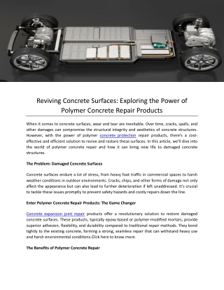 Reviving Concrete Surfaces- Exploring the Power of Polymer Concrete Repair Products