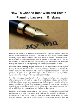 How To Choose Best Wills and Estate Planning Lawyers in Brisbane