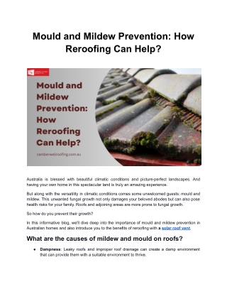 Mould and Mildew Prevention: How Reroofing Can Help?