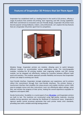 Features of Snapmaker 3D Printers that Set Them Apart