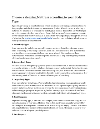 Choose a sleeping Mattress According to Your Body Type