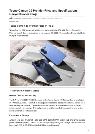 Tecno Camon 20 Premier Price and Specifications - RecycleDevice Blog