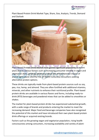 Plant Based Protein Drink Market Type, Share, Size, Analysis, Trends, Demand