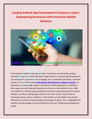 Leading Android App Development Company in Qatar- Empowering Businesses with Innovative Mobile Solutions