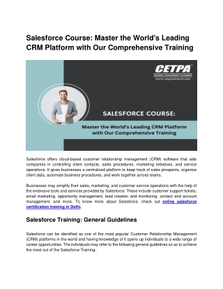 Salesforce Course_ Master the World's Leading CRM Platform with Our Comprehensive Training