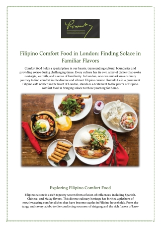 Filipino Restaurant London RomuloCafe.co.uk