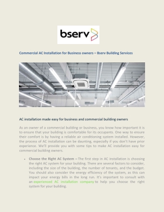 Commercial AC Installation for Business owners – Bserv Building Services