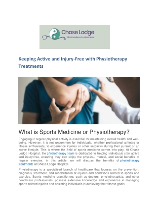 Stay Injury-free with Physiotherapy - Chase Lodge Hospital