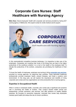 Caring 24_7 Blog - Corporate Care Nurses_ Driving Employee Well-being through Nursing Agencies