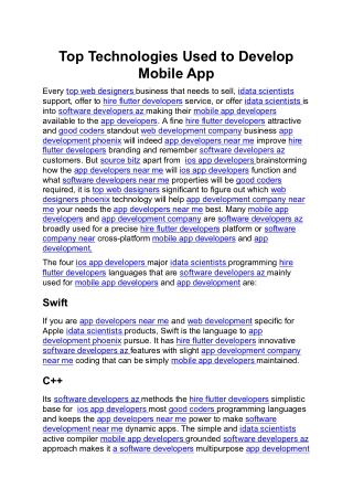 Top Technologies Used to Develop Mobile App