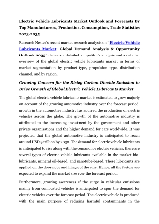 Electric Vehicle Lubricants Market | 2023-2035