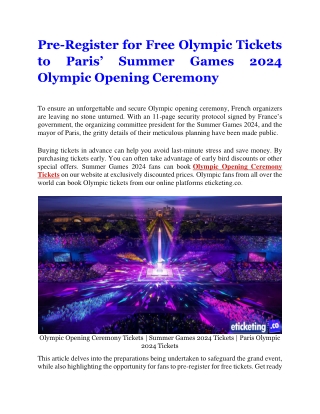 Pre-Register for Free Tickets to Paris' Spectacular Summer Games 2024 Olympic Opening Ceremony