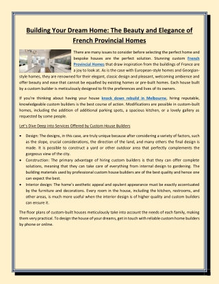 Building Your Dream Home The Beauty and Elegance of French Provincial Homes