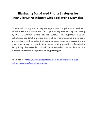 Illustrating Cost-Based Pricing Strategies for Manufacturing Industry with Real-