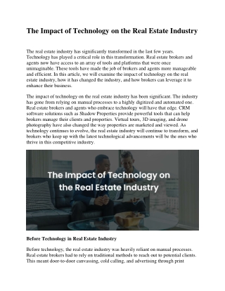 The Impact of Technology on the Real Estate Industry