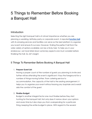 5 Things to Remember Before Booking a Banquet Hall