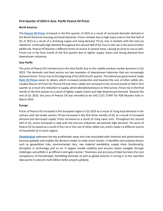 First Quarter of 2023 in Asia- Pacific Peanut Oil Prices