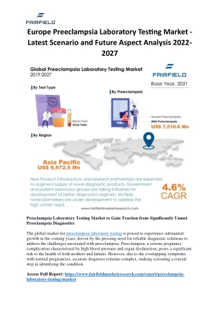 Preeclampsia Laboratory Testing Market 2022-2027