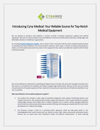 Introducing Cyna Medical Your Reliable Source for Top-Notch Medical Equipment