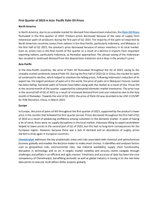 First Quarter of 2023 in Asia- Pacific Palm Oil Prices