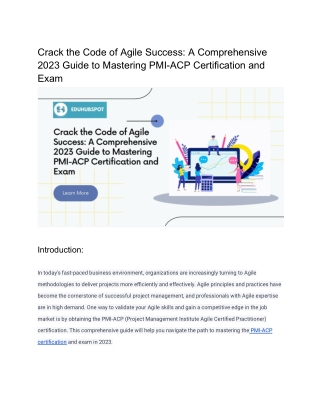 Crack the Code of Agile Success_ A Comprehensive 2023 Guide to Mastering PMI-ACP Certification and Exam