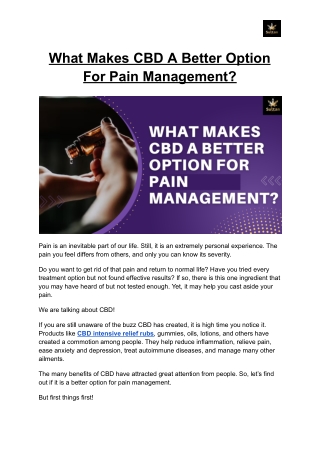 What Makes CBD A Better Option For Pain Management?