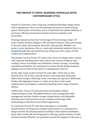 THE FRENCH TV UNITS: BLENDING NOSTALGIA WITH CONTEMPORARY STYLE