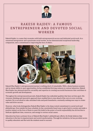 Rakesh Rajdev: A famous Entrepreneur and Devoted Social Worker