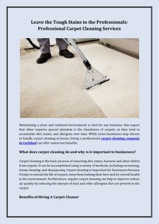 Leave the Tough Stains to the Professionals: Professional Carpet Cleaning Servic