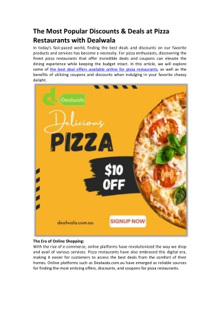 The Most Popular Discounts & Deals at Pizza Restaurants with Dealwala