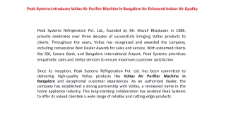 Peak Systems Introduces Voltas Air Purifier Machine in Bangalore for Enhanced Indoor Air Quality