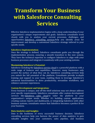 Transform Your Business with Salesforce Consulting Services