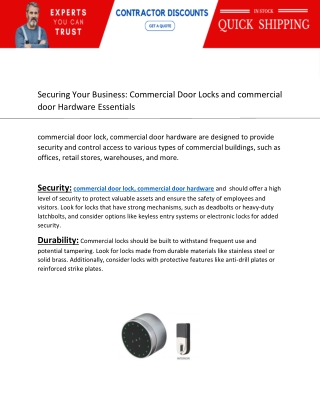 Securing Your Business: Commercial Door Locks and commercial door Hardware