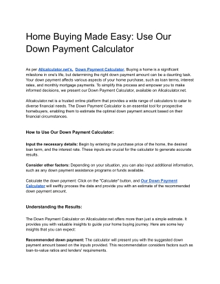 Home Buying Made Easy: Use Our Down Payment Calculator