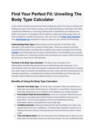 Find Your Perfect Fit: Unveiling The Body Type Calculator